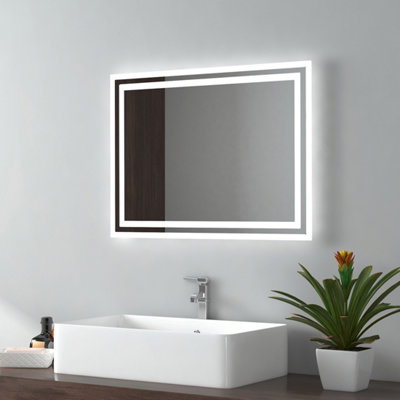 EMKE Illuminated LED Bathroom Mirror, Bathroom Mirror with Button