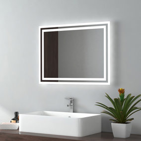 EMKE Illuminated LED Bathroom Mirror, Bathroom Mirror with Button Switch, Demister Pad, Adjustable Color Tones 450x600mm