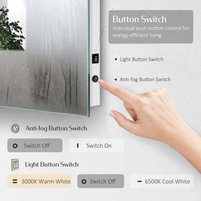 EMKE Illuminated LED Bathroom Mirror, Bathroom Mirror with Button Switch, Demister Pad, Adjustable Color Tones 500x600mm