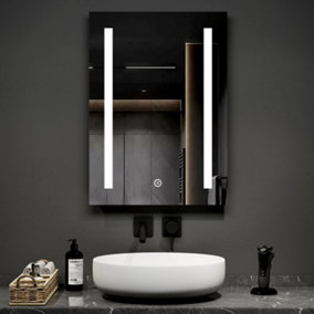 EMKE Illuminated LED Bathroom Mirror Lights Anti-Fog Wall Mounted Mirrors, Shaver Socket, Fuse, Touch Switch, Demister, 50x70CM