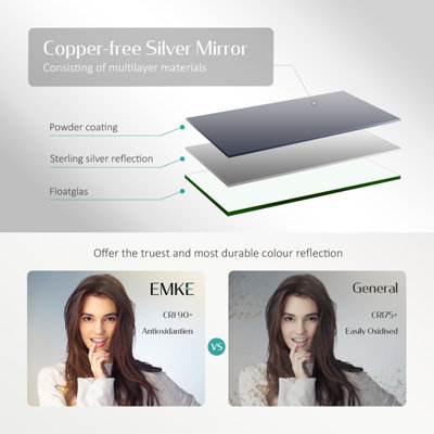 EMKE Illuminated Led Bathroom Mirror with Demister Pad Wall Mounted Dimmable LED Bathroom Mirror, 800x600mm