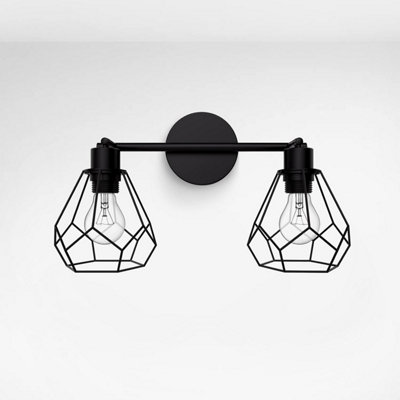 EMKE Industrial Wall Light Black Diamond Lampshade Retro Wall Sconces, E27 Wall Lamp Without Bulb