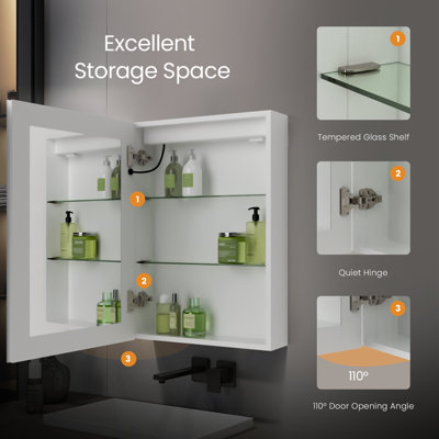 EMKE LED Bathroom Cabinet with Mirror 400x600mm Single Door with Shaver ...