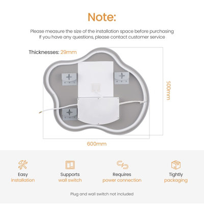 EMKE Led Bathroom Mirror 50x60cm Asymmetrical Mirror with Touch, Anti-Fog, Dimmable & 3 Colors, Vertical/Horizontal