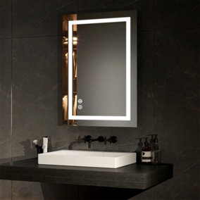 EMKE LED Bathroom Mirror Bluetooth Bathroom Mirror with Shaver Socket Dimmable Mirror with Demister, Fuse, 500x700mm