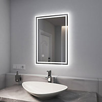 EMKE LED Bathroom Mirrors Shaver Socket with Extra Fuse, Dimmable, Demister, 500x700mm Wall Mounted Mirror