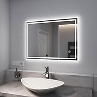 EMKE LED Bathroom Mirrors Shaver Socket with Extra Fuse, Dimmable, Demister, 600x800mm Wall Mounted Mirror