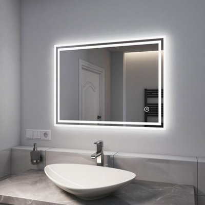 EMKE LED Bathroom Mirrors Shaver Socket with Extra Fuse, Dimmable ...