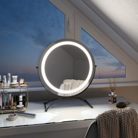 EMKE LED Hollywood Makeup Mirror Round 360 Rotation with Touch, Dimmable and Memory Function, 400mm, Black