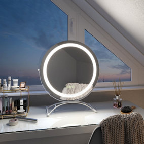 EMKE LED Hollywood Makeup Mirror Round 360 Rotation with Touch, Dimmable and Memory Function, 400mm, White