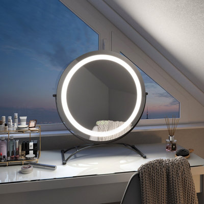 EMKE LED Hollywood Makeup Mirror Round 360 Rotation with Touch, Dimmable and Memory Function, 500mm, Black