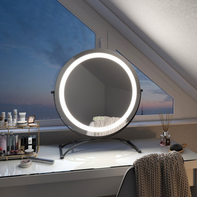 EMKE LED Hollywood Makeup Mirror Round 360 Rotation with Touch, Dimmable and Memory Function, 500mm, Black