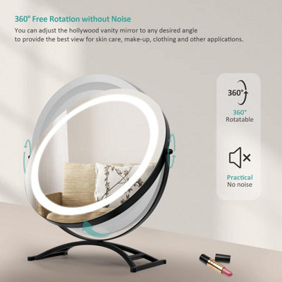 EMKE LED Hollywood Makeup Mirror Round 360 Rotation with Touch, Dimmable and Memory Function, 500mm, Black