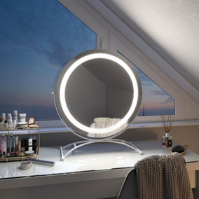 EMKE LED Hollywood Makeup Mirror Round 360 Rotation with Touch, Dimmable and Memory Function, 500mm, White