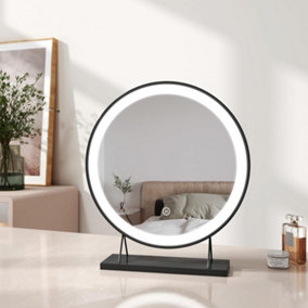 EMKE LED Hollywood Vanity Mirror 400mm Round Makeup Mirror Dressing Table with Dimmable and 3 Colors, Black