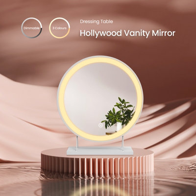 EMKE LED Hollywood Vanity Mirror 400mm Round Makeup Mirror Dressing Table with Dimmable and 3 Colors, White