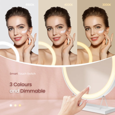 EMKE LED Hollywood Vanity Mirror 400mm Round Makeup Mirror Dressing Table with Dimmable and 3 Colors, White