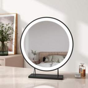 EMKE LED Hollywood Vanity Mirror 480mm Round Makeup Mirror Dressing Table with Dimmable and 3 Colors, Black