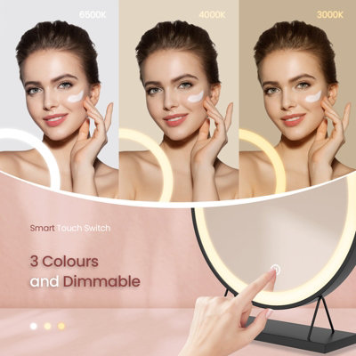 EMKE LED Hollywood Vanity Mirror 480mm Round Makeup Mirror Dressing Table with Dimmable and 3 Colors, Black