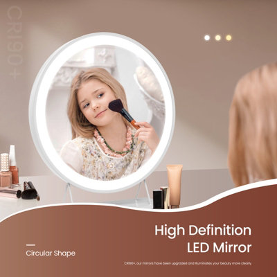 EMKE LED Hollywood Vanity Mirror 480mm Round Makeup Mirror Dressing Table with Dimmable and 3 Colors, White