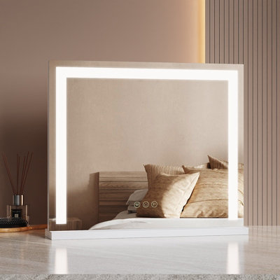 EMKE LED Hollywood Vanity Mirror 600 x 520 mm Makeup Mirror Dressing Table with Dimmable and 3 Colors, White