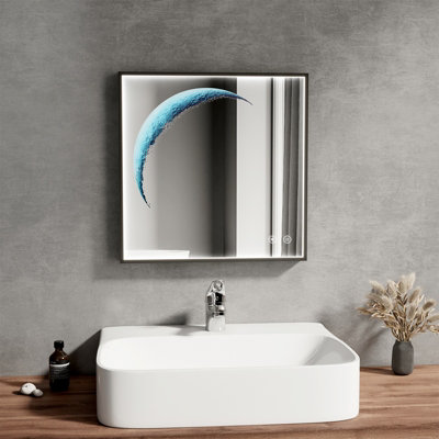 EMKE LED Illuminated Moon Art Mirror Square Bathroom Mirror with ...