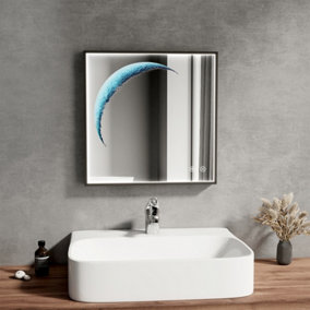 EMKE LED Illuminated Moon Art Mirror Square Bathroom Mirror with Dimmable LED Lights and Demister Pad, 500mm