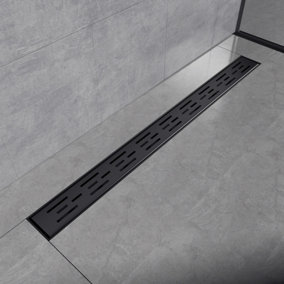 EMKE Linear Shower Drain 800mm, 304 Stainless Steel Floor Drain Invisible with Odor Stop and Hair Strainer, Matte Black