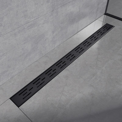 EMKE Linear Shower Drain 900mm, 304 Stainless Steel Floor Drain Invisible with Odor Stop and Hair Strainer, Matte Black