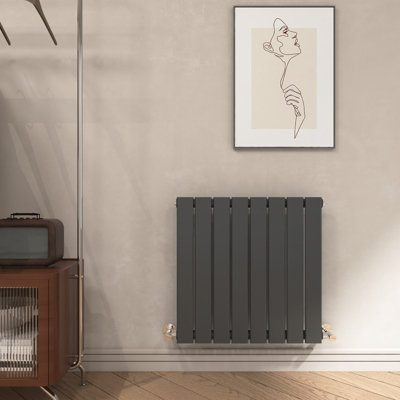 EMKE Modern Flat Panel Radiator Horizontal Single High Thermal Conductivity Heating Anthracite, 600x600mm