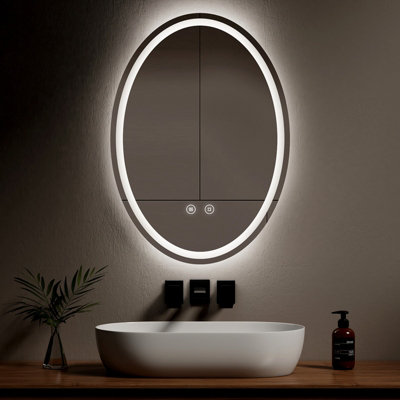 EMKE Oval Bathroom Mirror with LED Lighting 60x80cm LED Mirror with 3 ...