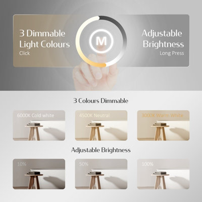 EMKE Round Bathroom LED Mirror 600mm Illuminated Backlit Makeup Mirror ...