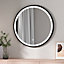 EMKE Round Bathroom LED Mirror Backlit Makeup Mirror with Touch, Leather, Dustproof, Anti-fog, Black 800mm