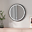 EMKE Round Bathroom LED Mirror Backlit Makeup Mirror with Touch, Leather, Dustproof, Black 500mm