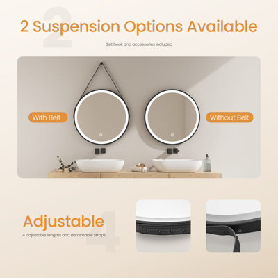 EMKE Round Bathroom LED Mirror Backlit Makeup Mirror with Touch ...