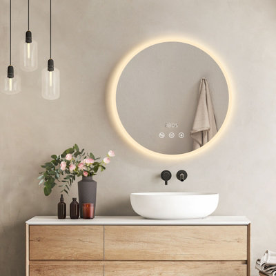 EMKE Round Bathroom LED Mirror with Bluetooth, 600mm LED Illuminated ...