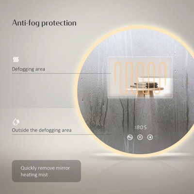 EMKE Round Bathroom LED Mirror with Bluetooth, 600mm LED Illuminated ...