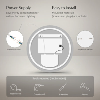 EMKE Round Bathroom LED Mirror with Bluetooth, 600mm LED Illuminated ...