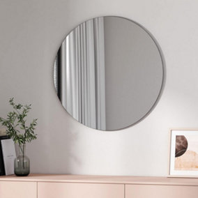 EMKE Round Bathroom Mirror Modern Wall Mounted Slim Frameless Mirror 80CM