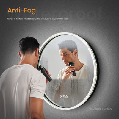EMKE Round Bathroom Mirror with LED Lights 600MM Dimmable 3 Colours ...