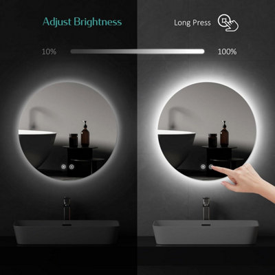 EMKE Round Bathroom Mirror with Led Lights, 800mm Wall Mounted Vanity ...