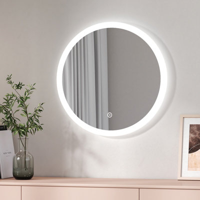 EMKE Round LED Illuminated Bathroom Mirror with Light Dimmable Demister ...