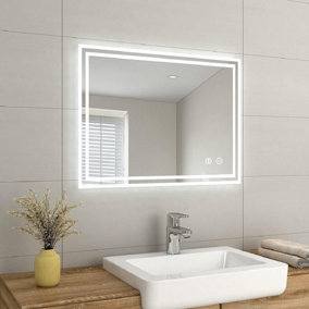 EMKE Shaver Bathroom Mirror with Bluetooth, Backlit LED Illuminated Bathroom Mirror with Fuse & Demister, 600x800mm