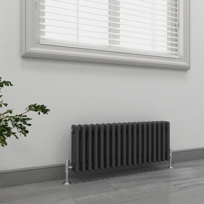 EMKE Traditional Anthracite Horizontal Cast Iron Radiator Triple Column Central Heating Rads 300x830mm