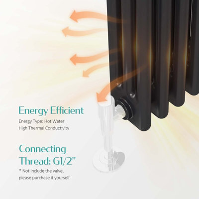 EMKE Traditional Anthracite Horizontal Cast Iron Radiator Triple Column Central Heating Rads 300x830mm
