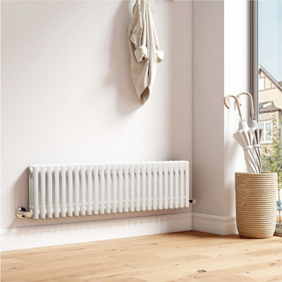 EMKE Traditional Cast Iron Style Radiator Central Heating Rads White Horizontal 3 Column 300x1190mm