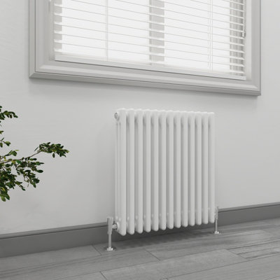 EMKE White Designer Radiator Horizontal Traditional Cast Iron Style Radiator 3 Column 600x600mm