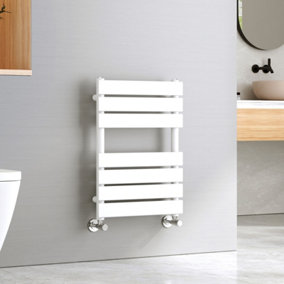 EMKE White Flat Panel Heated Towel Rail Bathroom Ladder Radiator Warmer Central Heating Towel Rails 650 x 450 mm