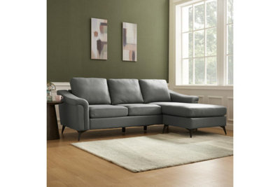 Emma 3 Seater Sofa With Chaise, Grey Air Leather