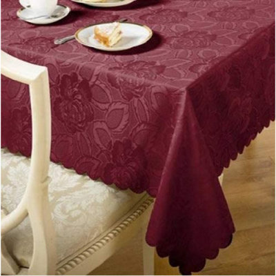 Emma Barclay Damask Rose Tablecloth, Wine, 50 x 70 Inch